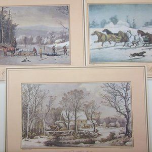 3 Currier and Ives Laminated Placemats, Vintage